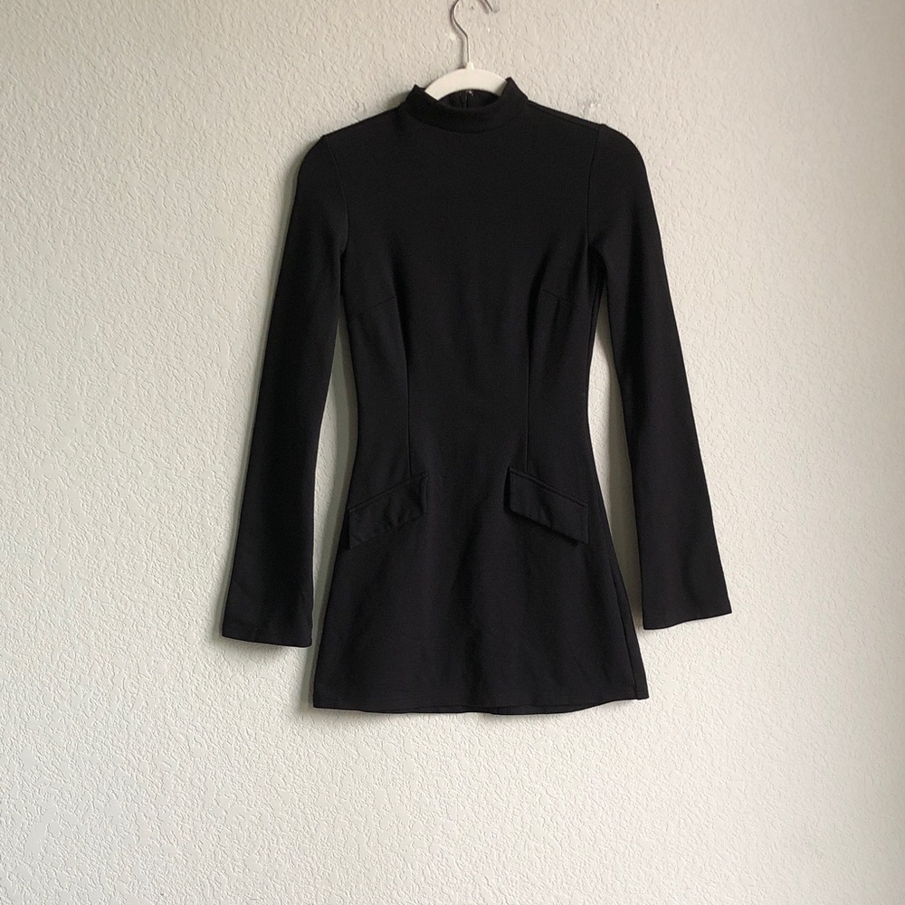 Reformation Atlas Knit Mini Dress Long Sleeve Black XS Mock Neck